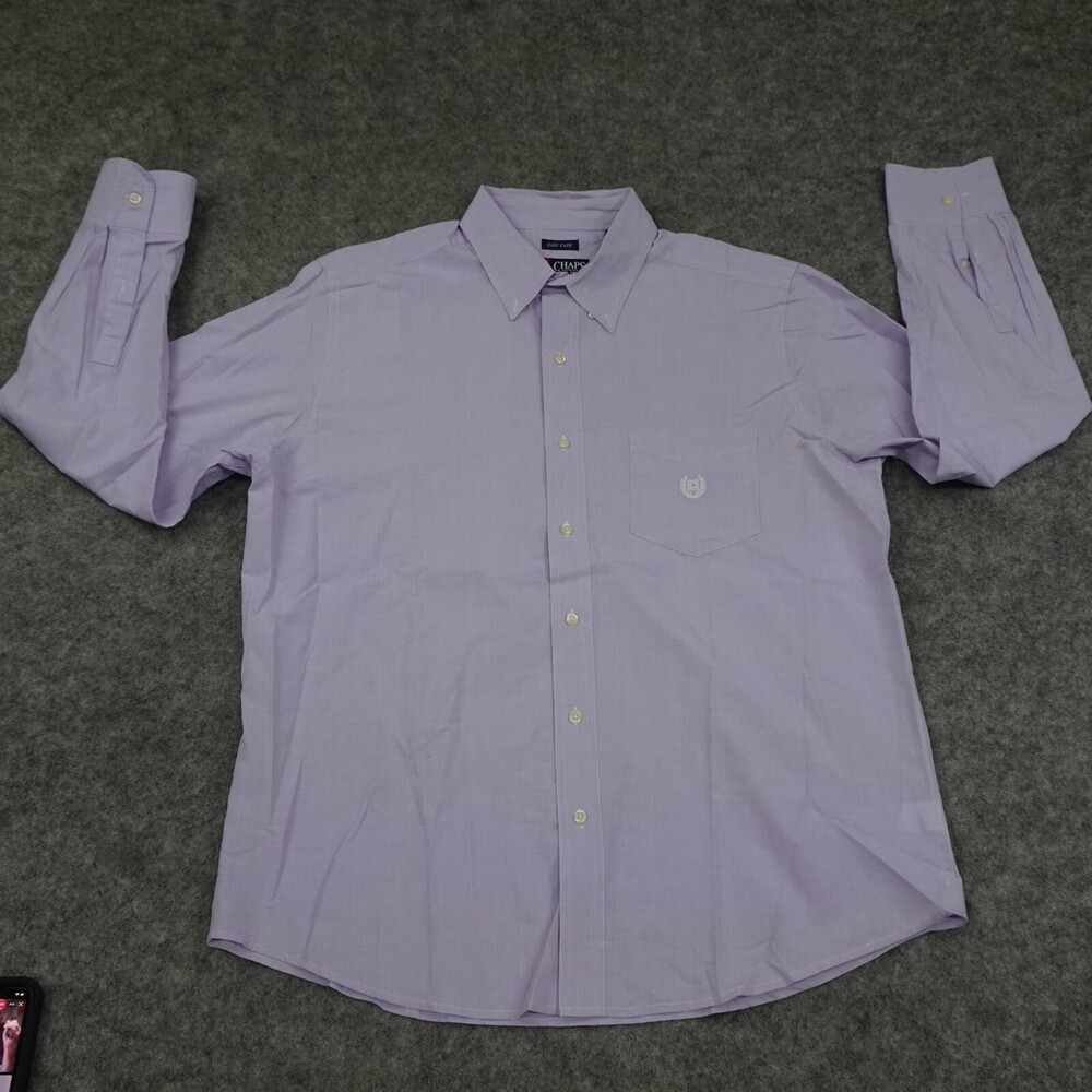Chaps Shirt Mens Large Button Up Purple Long Sleeve Regular Fit Cotton Blend